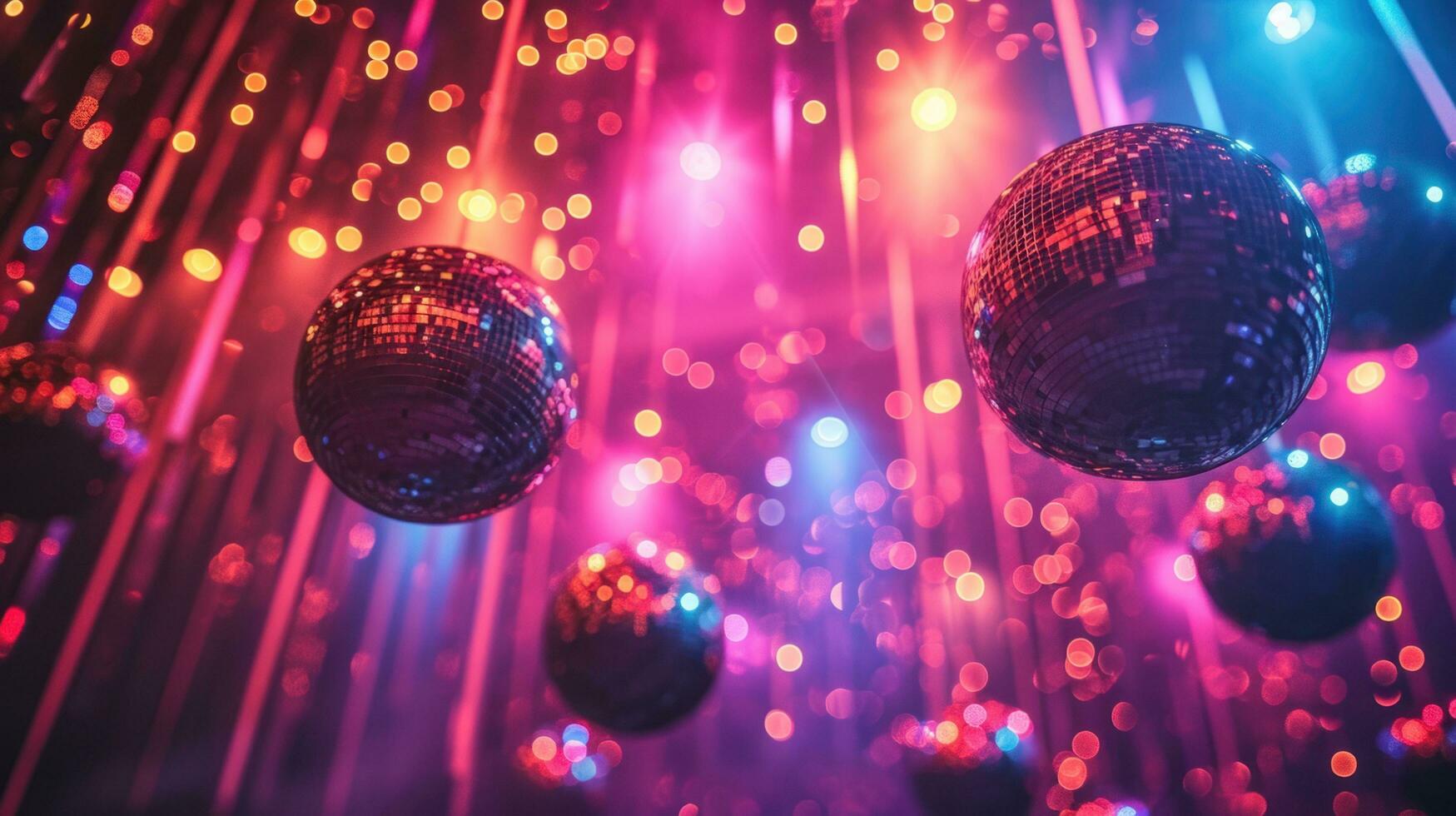 AI generated Dynamic and vibrant disco-themed party with glittering lights, ensuring a night of energetic celebration photo