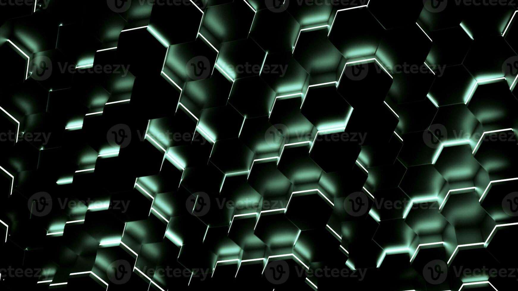 White and green light from dark parts. Design. Dark background with bright light that move in different directions in abstraction. photo