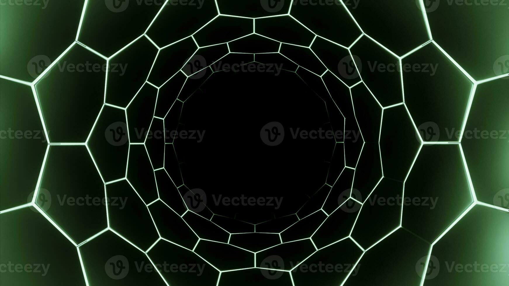 Orange and green tunnel. Design. Dark background hung with lamps on the sides made in cartoon animation. photo