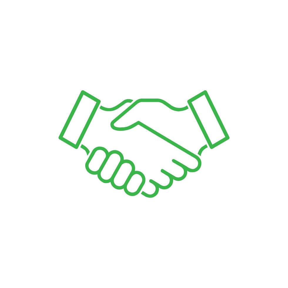 green Shake hand line art icon. Simple outline style for web and app. Handshake, hands, partnership, business concept symbol. Vector illustration isolated on white background.