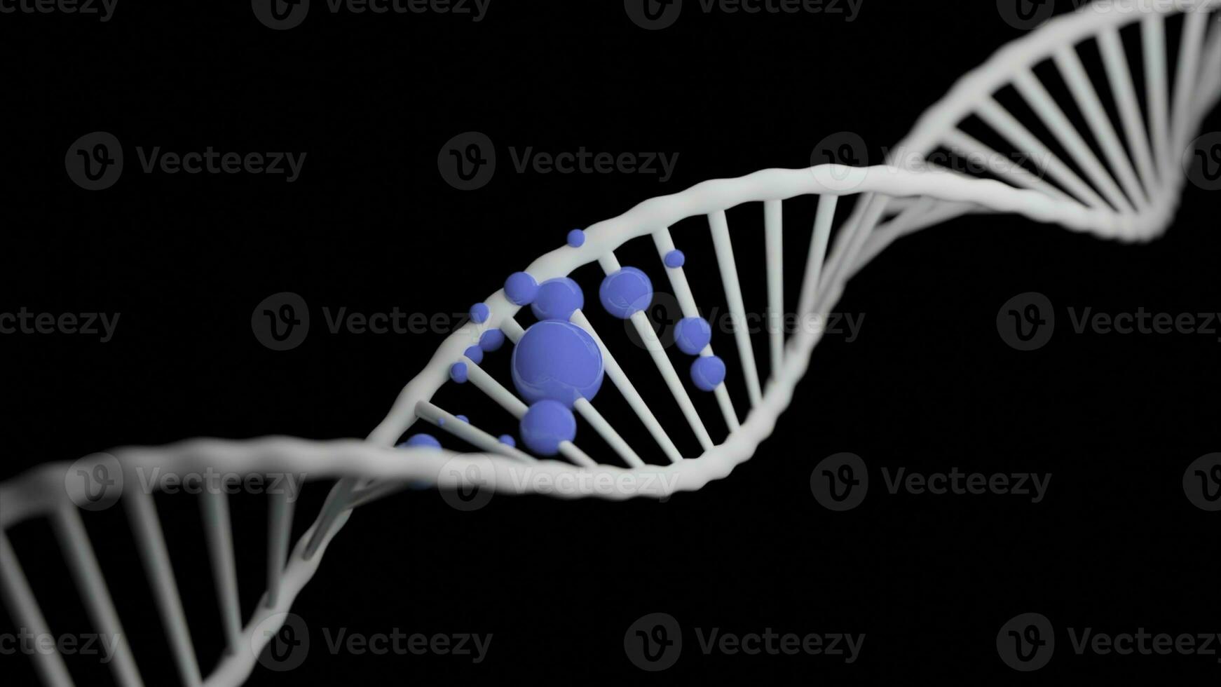 Moving 3d dna spiral with colored molecules. Design. Colored spherical molecules on dna helix. Diseases in the form of colored molecules in dna chain photo