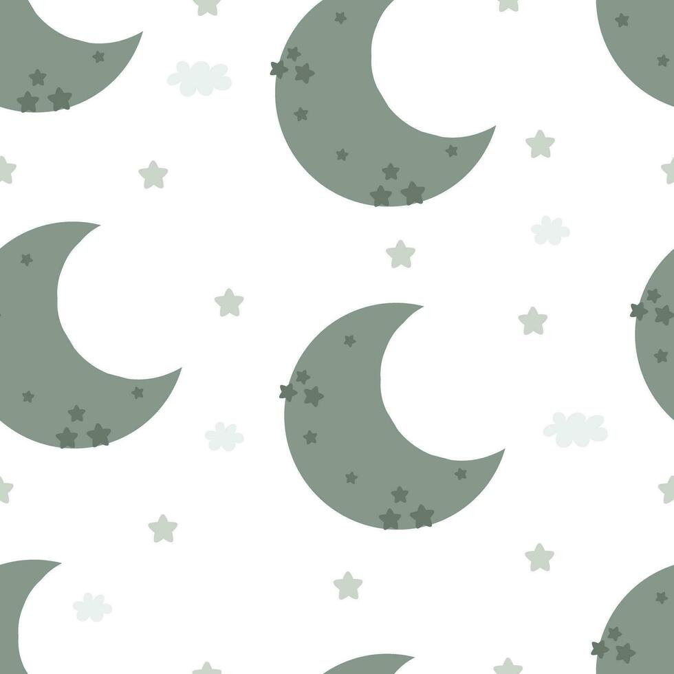 sin costura modelo con dibujos animados luna, estrellas. vistoso vector plano estilo para niños. espacio. mano dibujo. bebé diseño para tela, imprimir, envoltura, textil