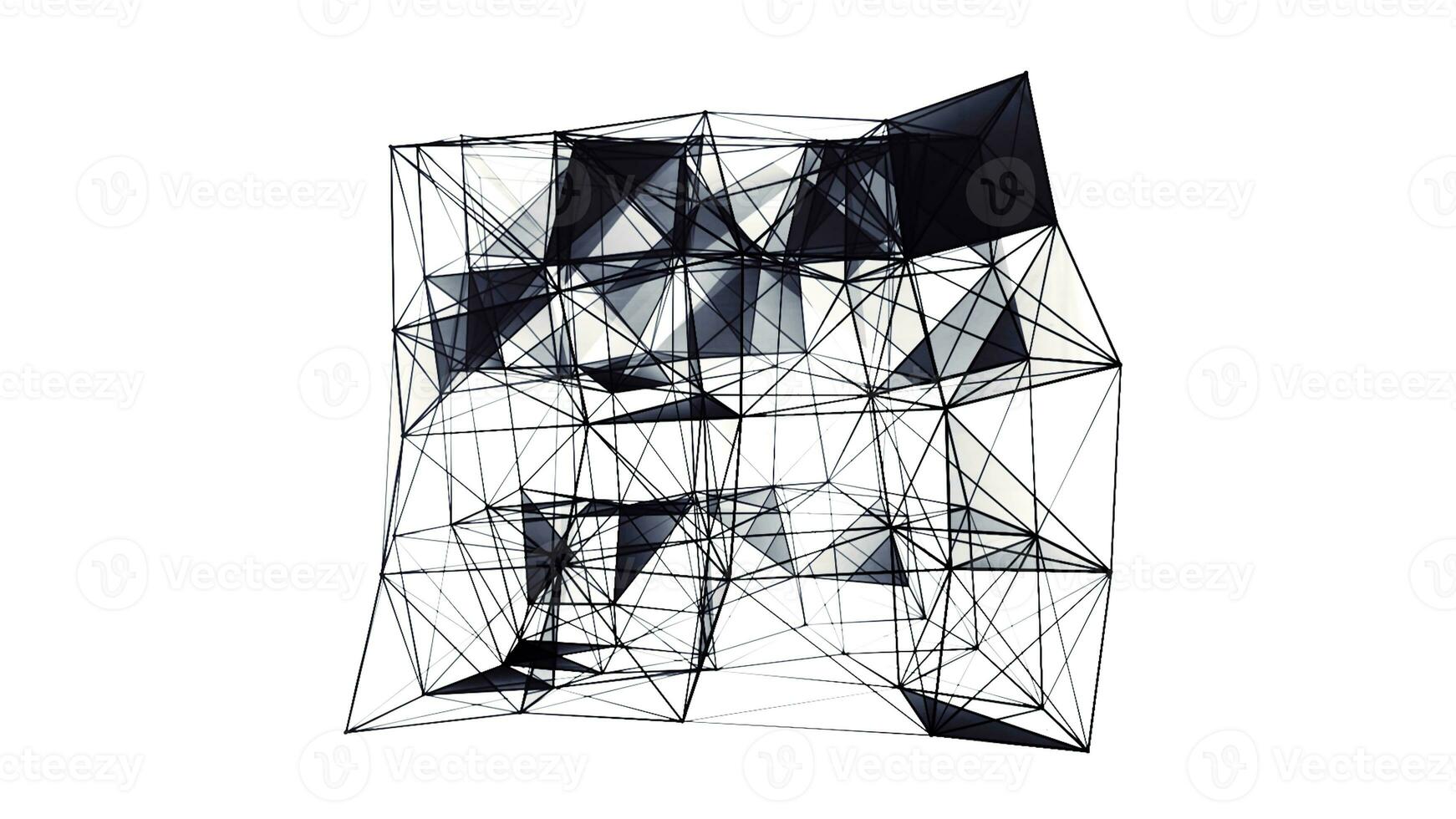 Beautiful abstract white and black polygonal surface moving In 3d animation. Motion. Dark triangles creating monochrome cube. photo