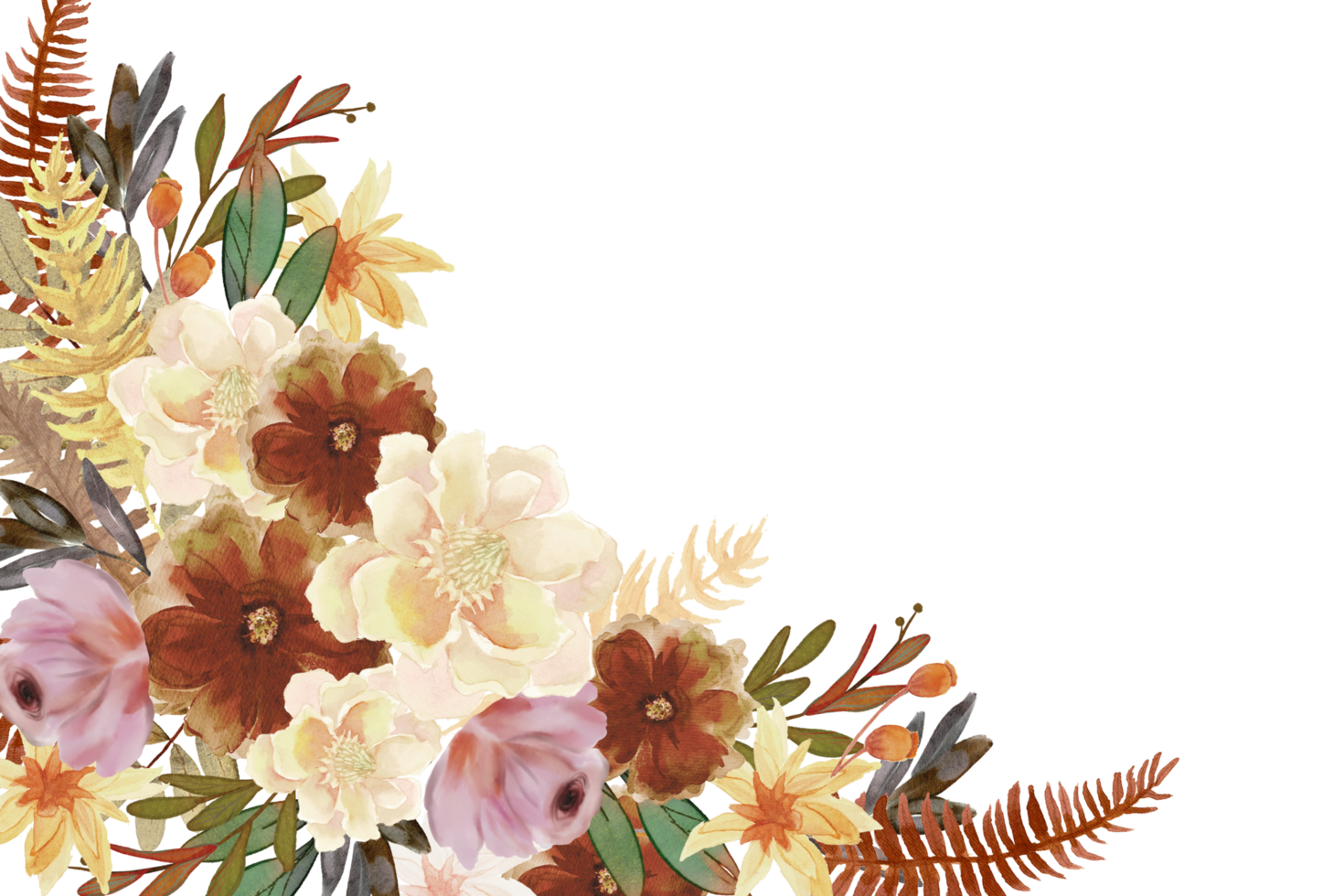 Elegant branches of dried flowers, leaves, herbs, seasonal branch meadow grasses and ferns frame border banner png