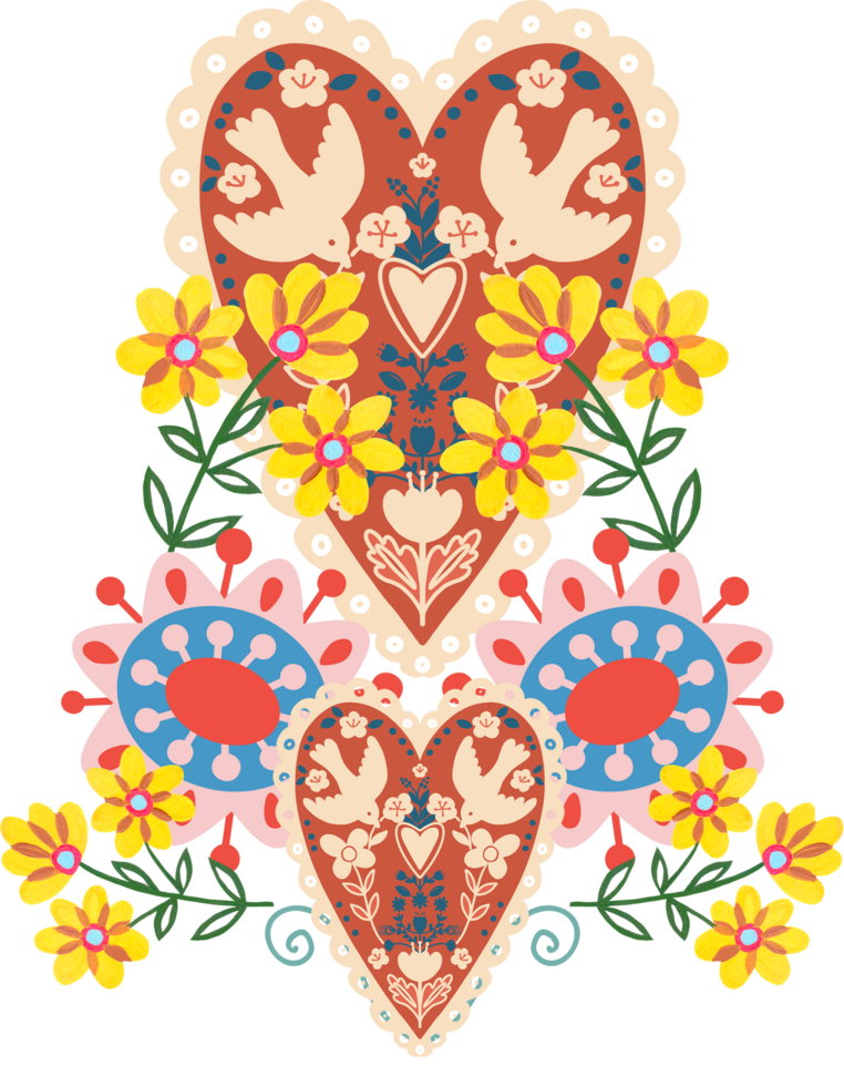 putsa folk konst färgrik traditionell design element valentine hjärta, blomma, insekt, fågel, löv. png