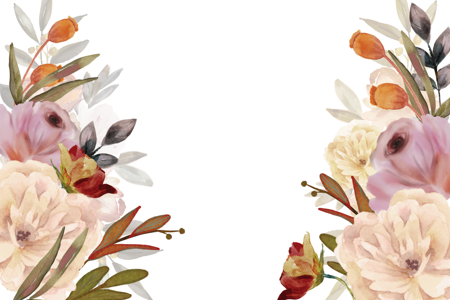 Elegant branches of dried flowers, leaves, herbs, seasonal branch meadow grasses and ferns frame border banner png