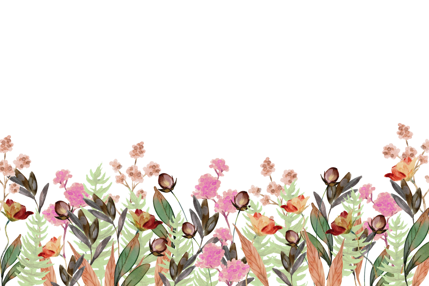 Elegant branches of dried flowers, leaves, herbs, seasonal branch meadow grasses and ferns frame border banner png