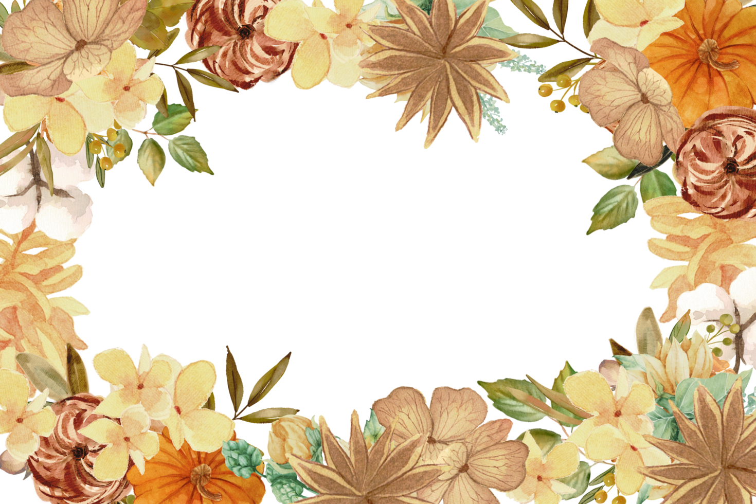 Elegant branches of dried flowers, leaves, herbs, seasonal branch meadow grasses and ferns frame border banner png