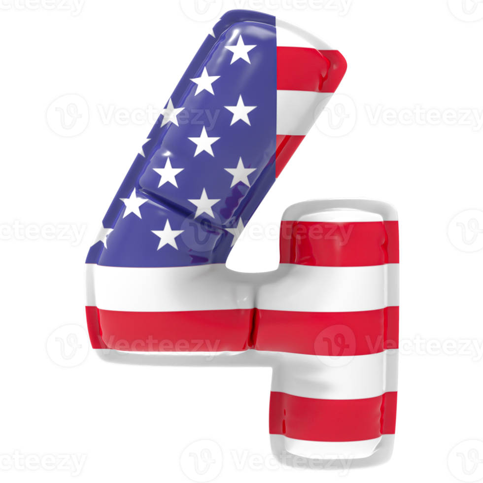 Balloon 4 Number USA Flag Gold 3D Render png
