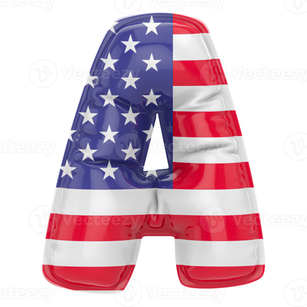 Balloon A Font Flag USA 3D Render png