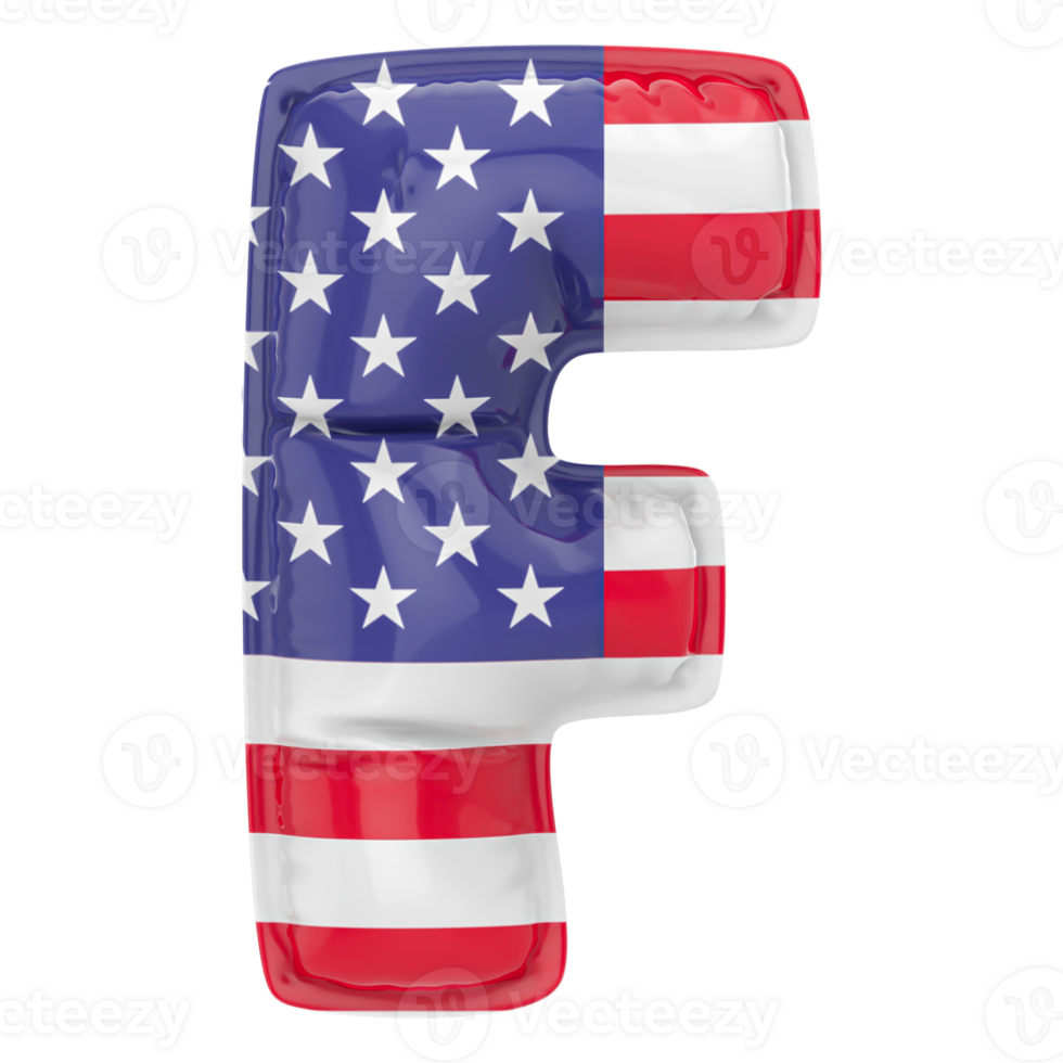Balloon F Font Flag USA 3D Render png