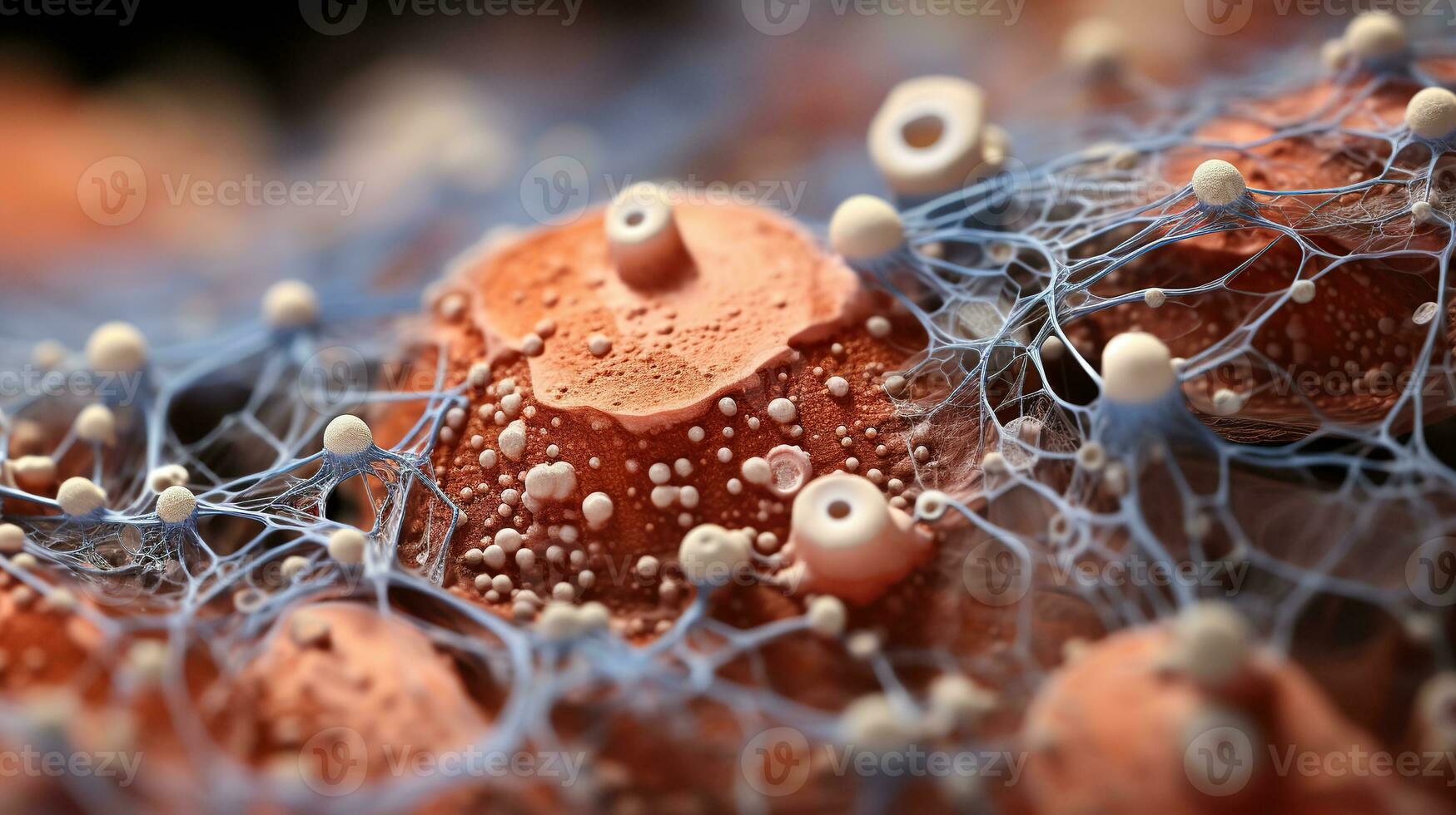 AI generated Candida and bacteria colonies under a microscope. Generative AI photo