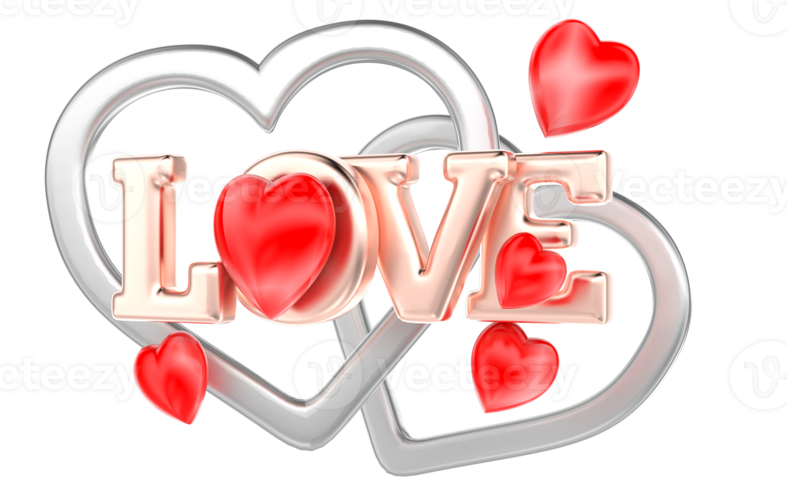 Love Line Text Silver And Gold With Heart 3D png