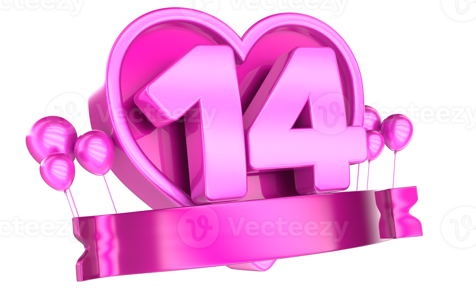 Red Heart Banner 3D Render png