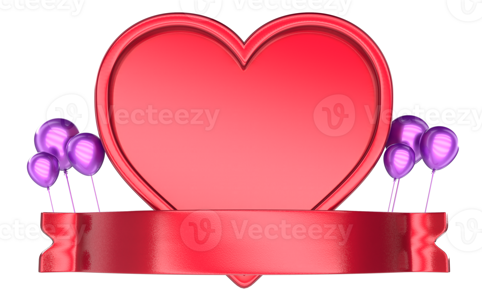 Red Heart Banner 3D Render png