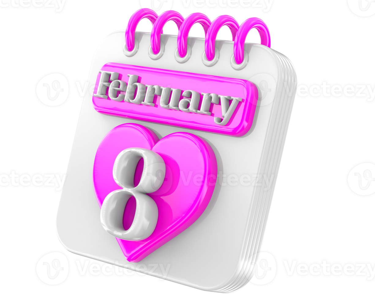February valentine with heart Pink 3d rendering png