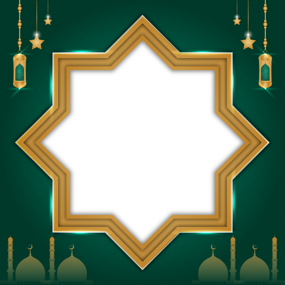 Islamic Arabic Green Luxury Arabesque Pattern Background with Elegant Border Golden Frame png