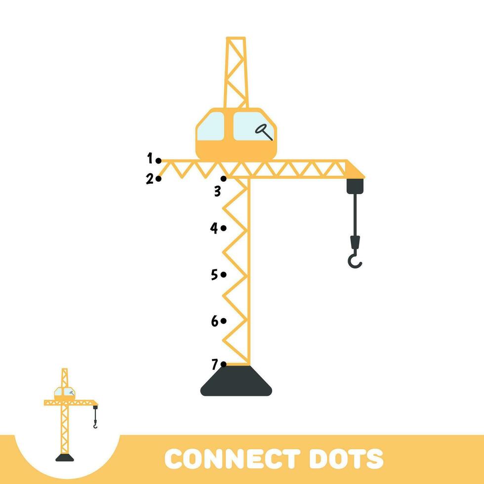 Dot to dot educational game for preschool kids. Connect numbers. Color crane. Vector