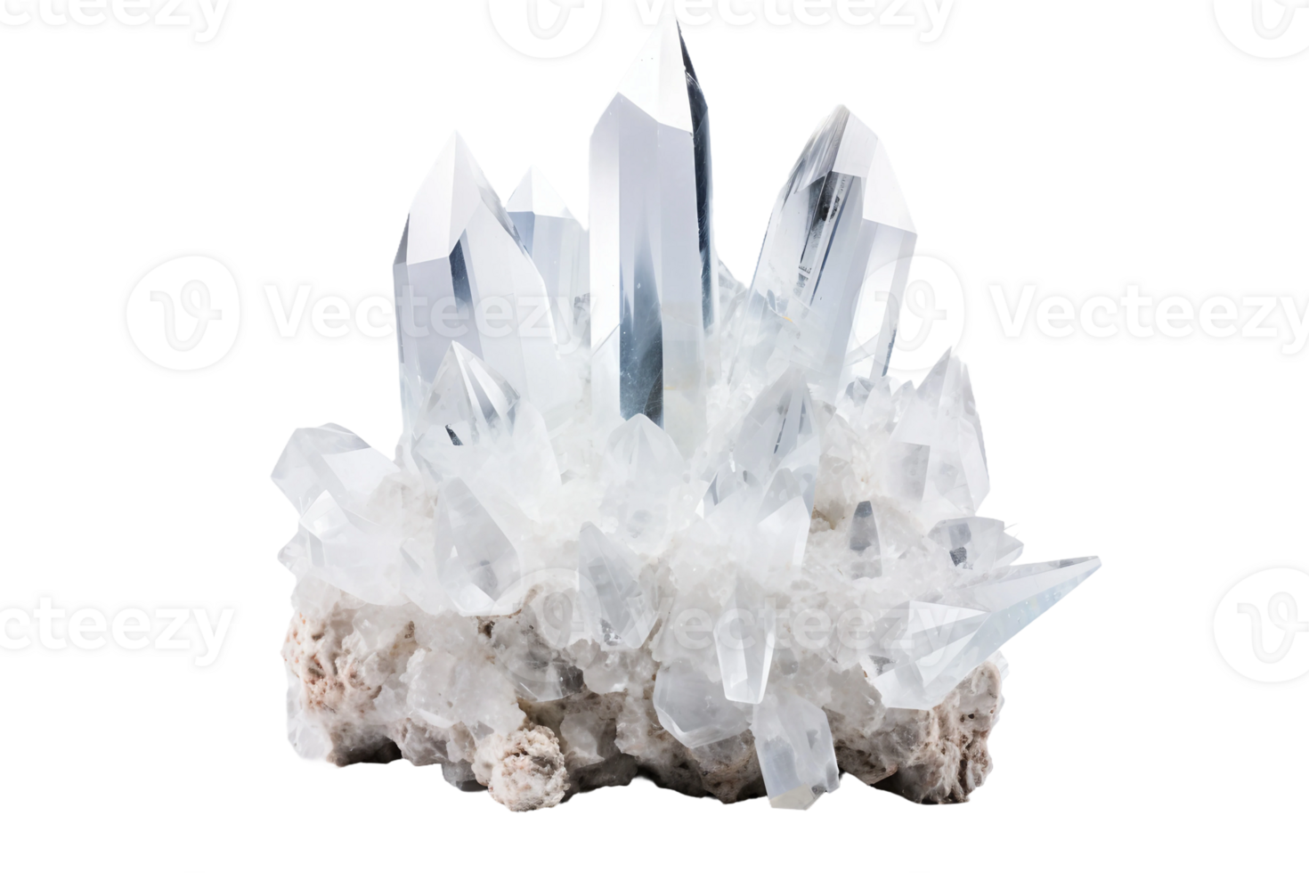 AI generated Prismatic Quartz Crystal Formation on transparent background. png