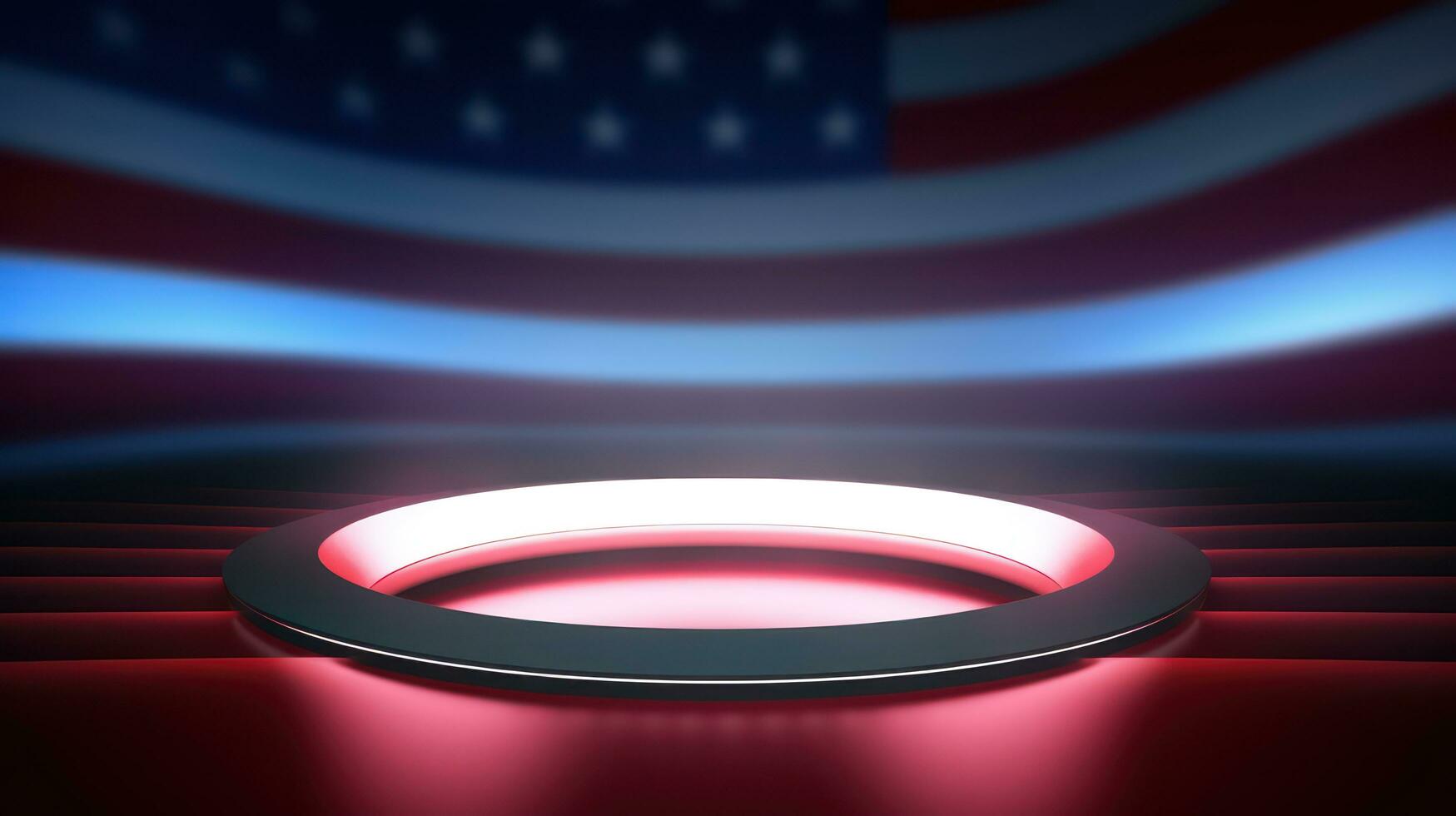 AI generated Blue red glowing USA flag abstract background. Generative AI photo