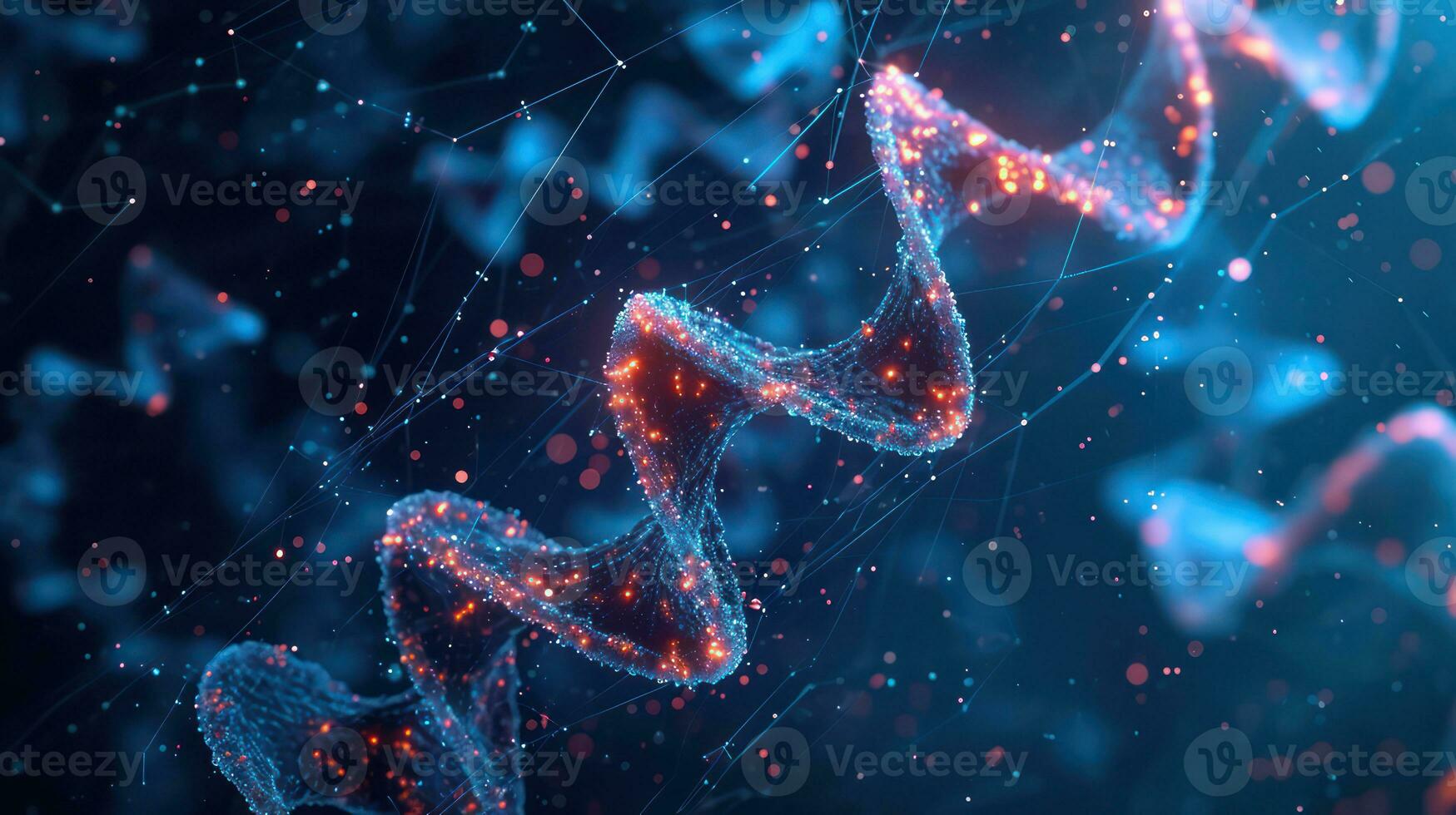 AI generated Abstract glowing DNA molecular tech background. Generative AI photo