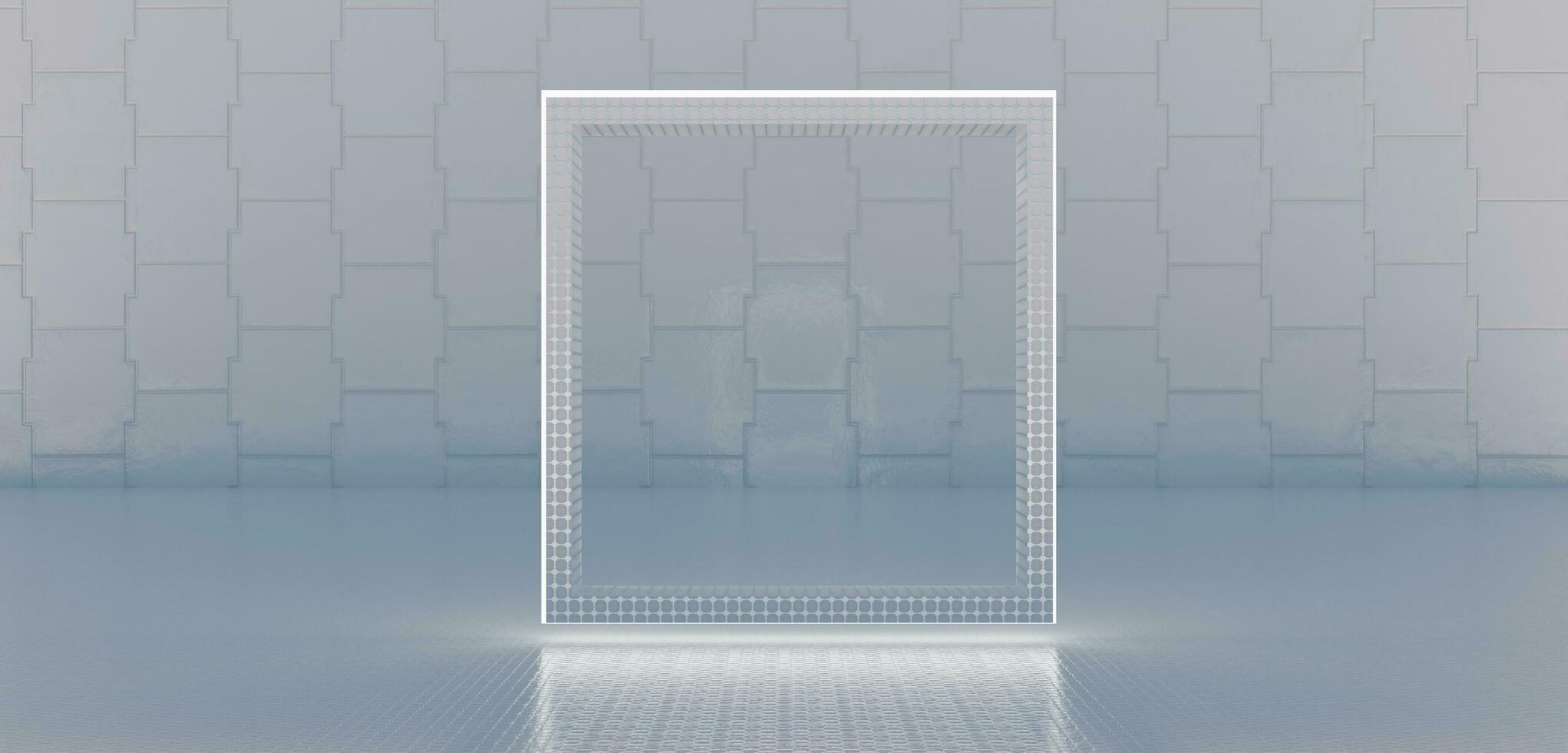 Floor and wall square sign frame Neon sign on cement wall laser light sign laser light wall 3D illustration photo