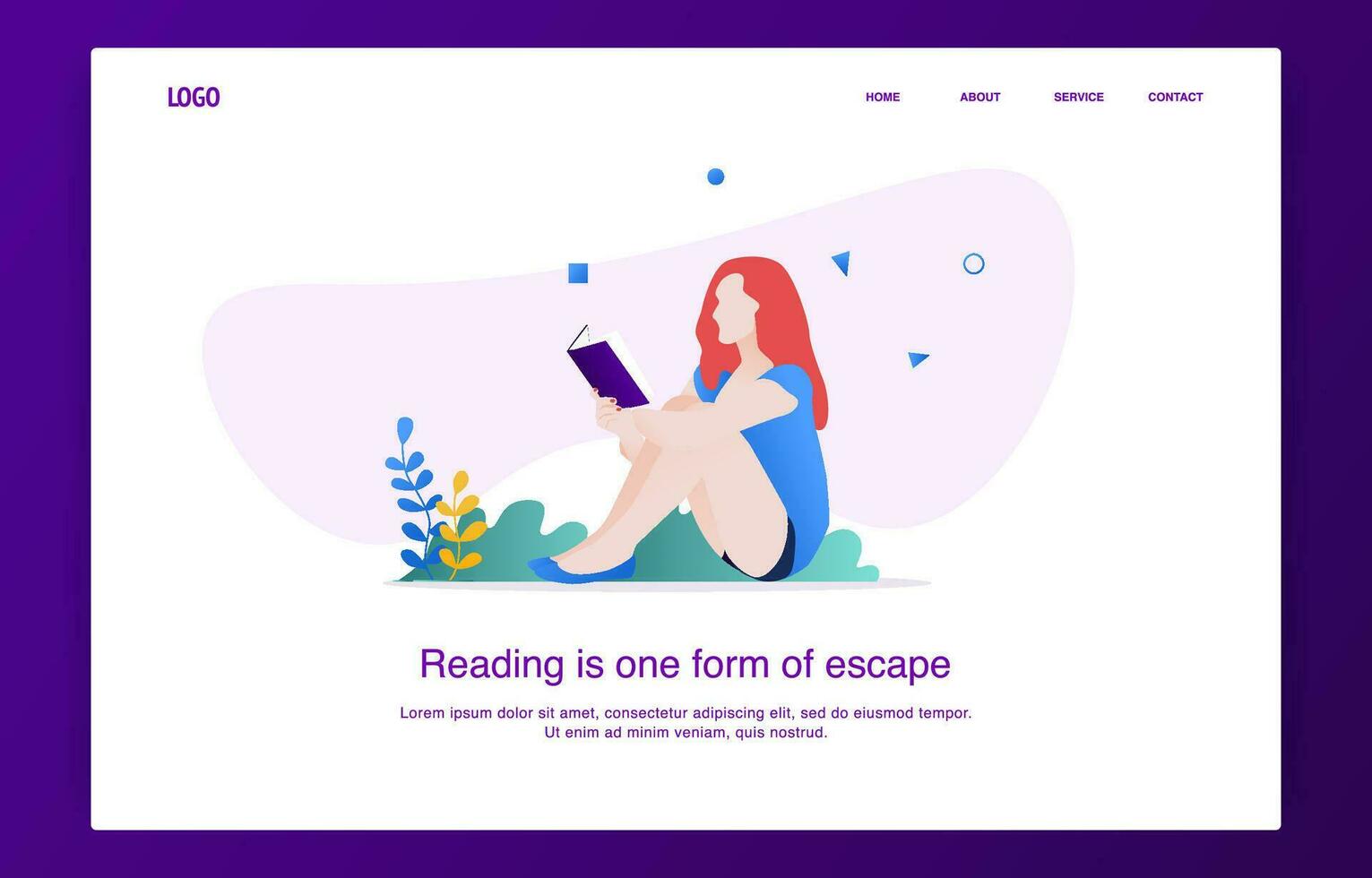 Woman reading a book while sitting on the ground vector