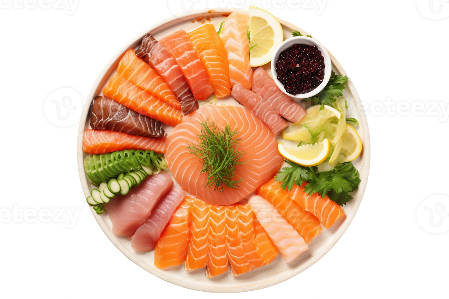 AI generated Sashimi Platter with a Variety of Raw Fish on transparent background. png