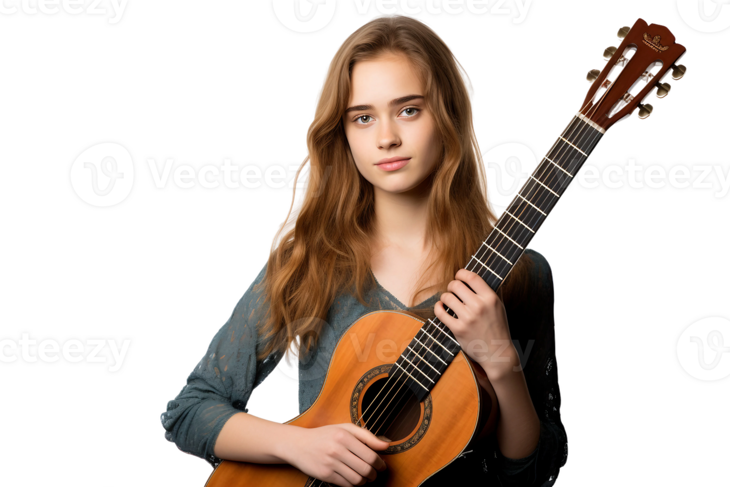 AI generated German Teenage Guitarist in the Spotlight on transparent background. png