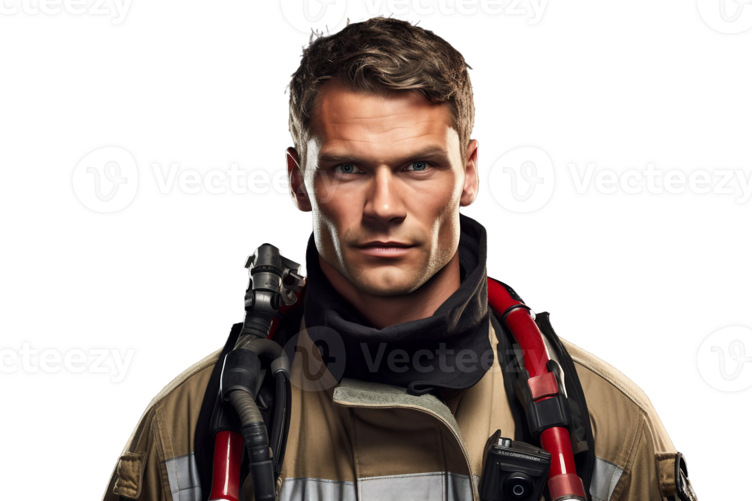 AI generated Proud German Firefighter in Uniform on transparent background. png