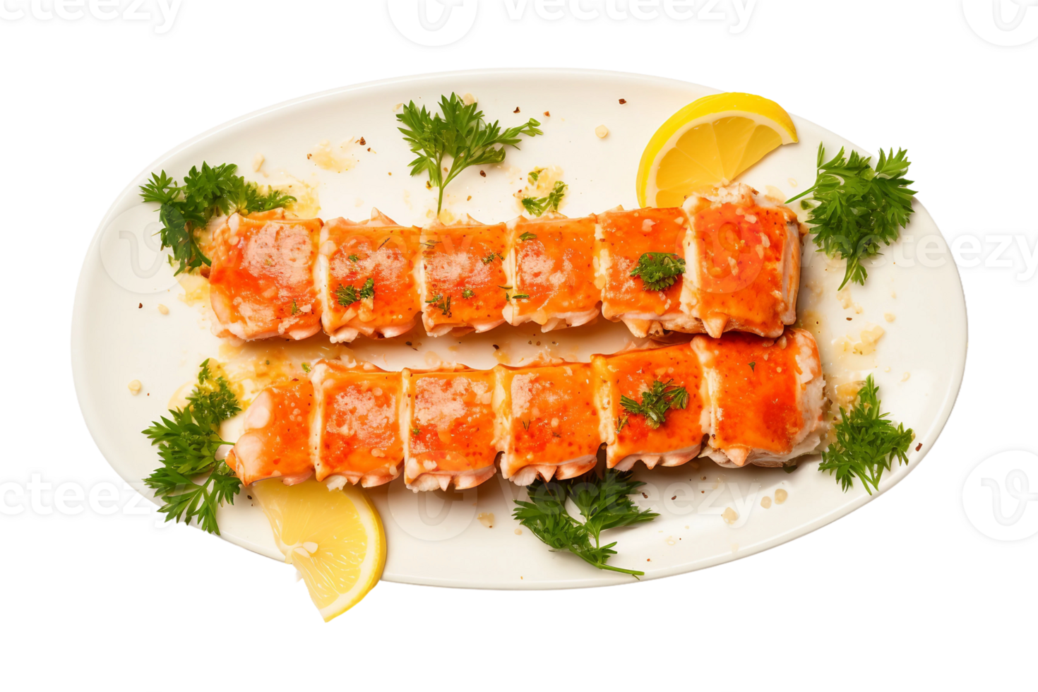 AI generated Fresh King Crab Legs and Buttery Indulgence on transparent background. png