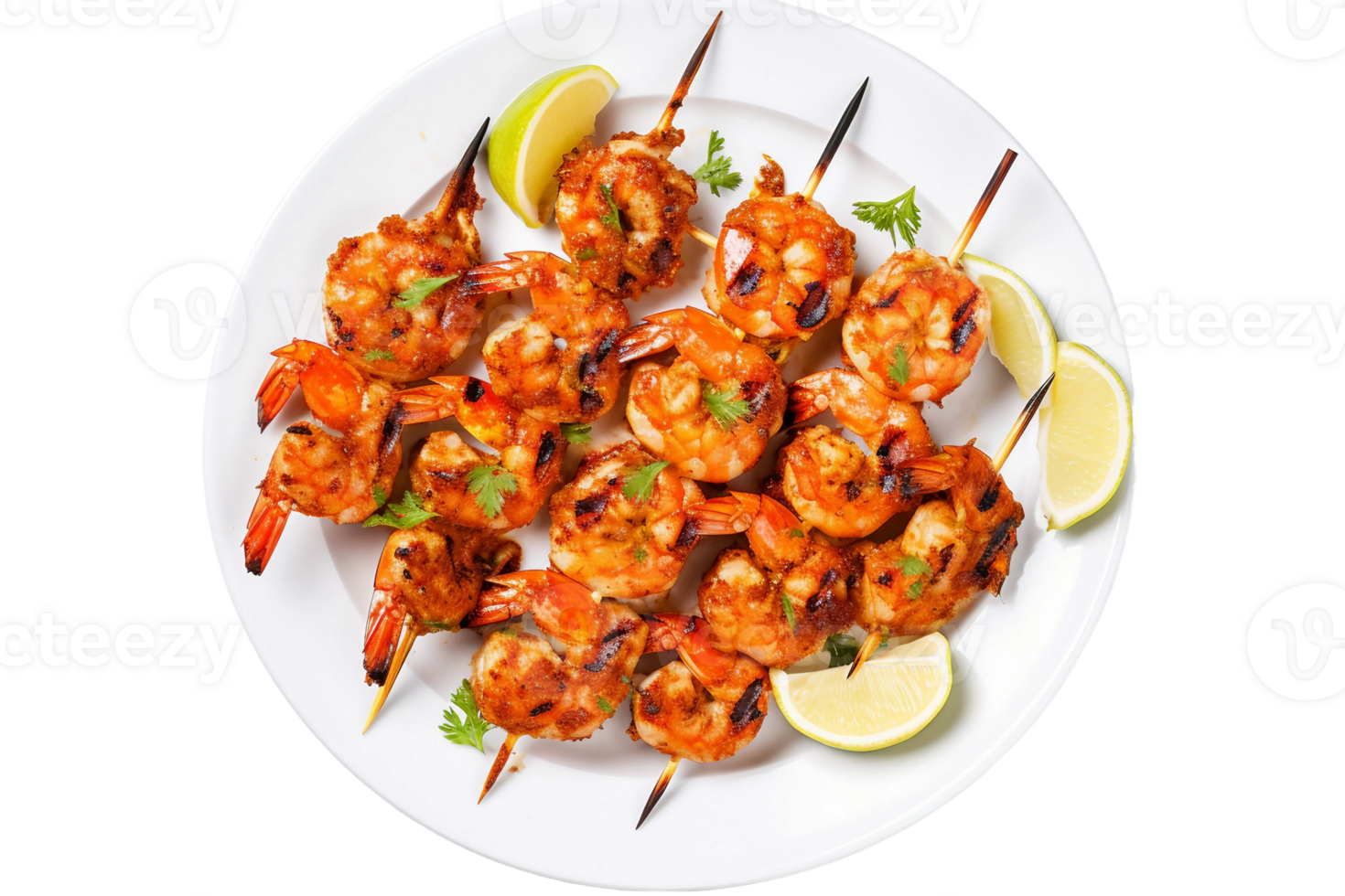 AI generated Grilled Shrimp Skewers on transparent background. png
