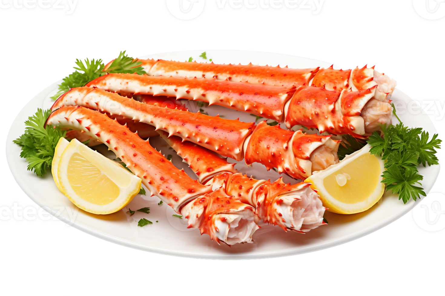 AI generated Fresh King Crab Legs and Buttery Indulgence on transparent background. png