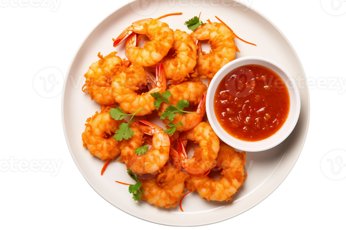 AI generated Crispy Coconut Shrimp with Sweet Chili Sauce on transparent background. png