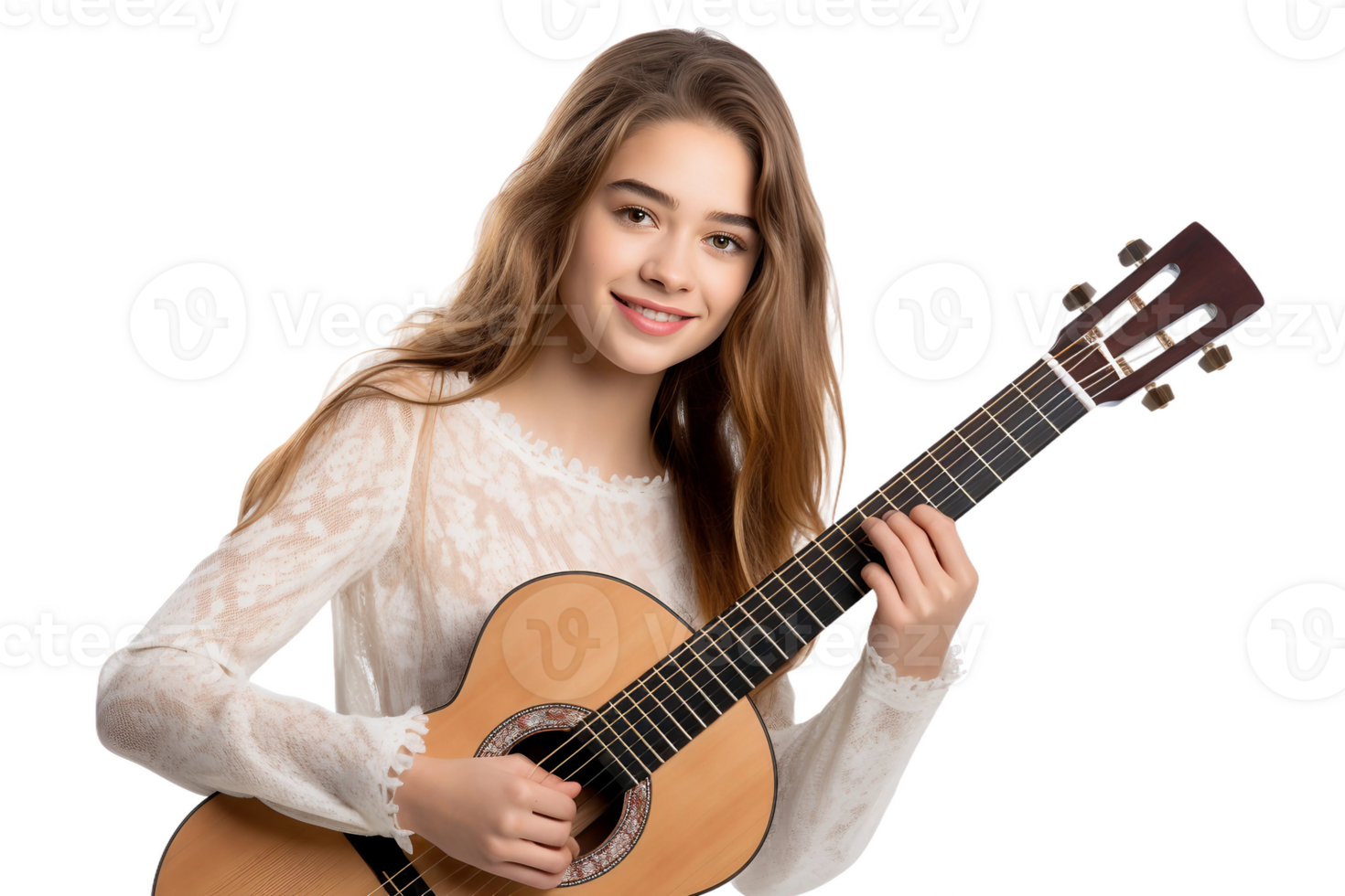 ai généré allemand adolescent guitariste dans le projecteur sur transparent Contexte. png