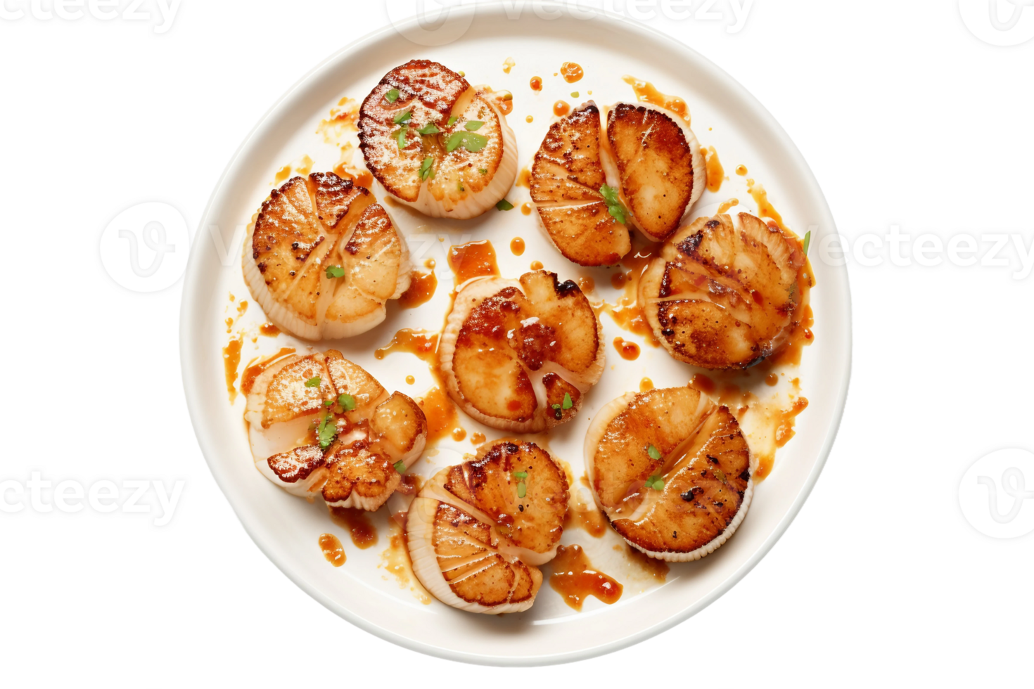 AI generated Seared Scallops in Top View on transparent background. png