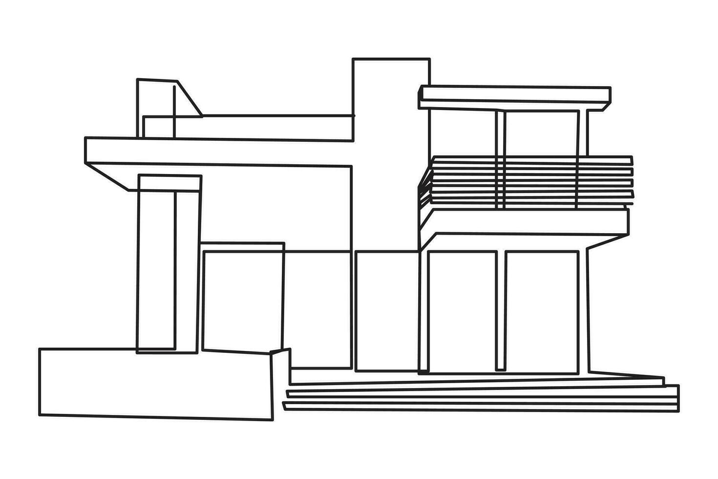 modern house One continuous line drawing. Flat roof house or commercial building. isolated on white background. Vector illustration