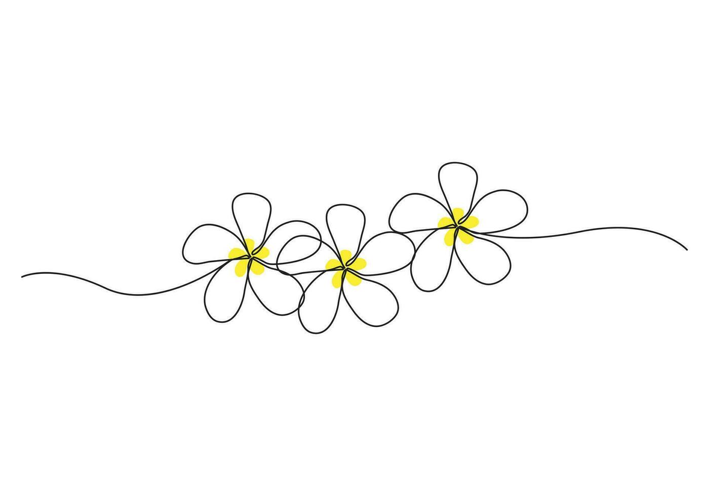 plumeria flores en continuo uno línea Arte dibujo. frangipani florecer. vector ilustración aislado en blanco.