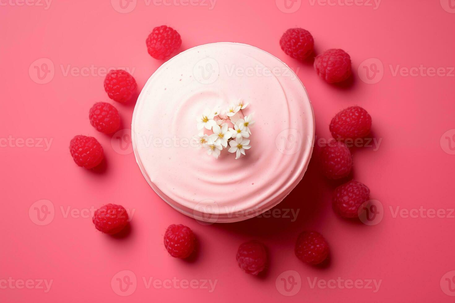 AI generated Elegant Raspberry Mousse Cake Delight photo