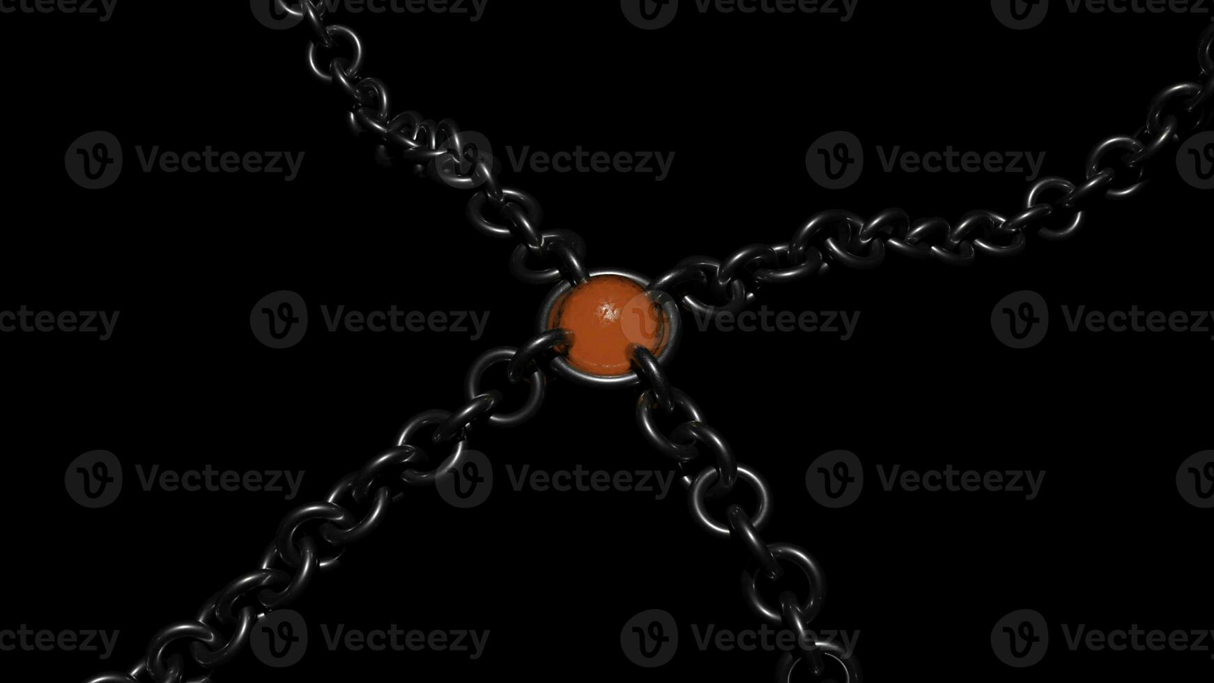 3d decoration with chains. Design. Medieval or magical jewelry with chains. Decoration with magic round stone with chains on black background photo