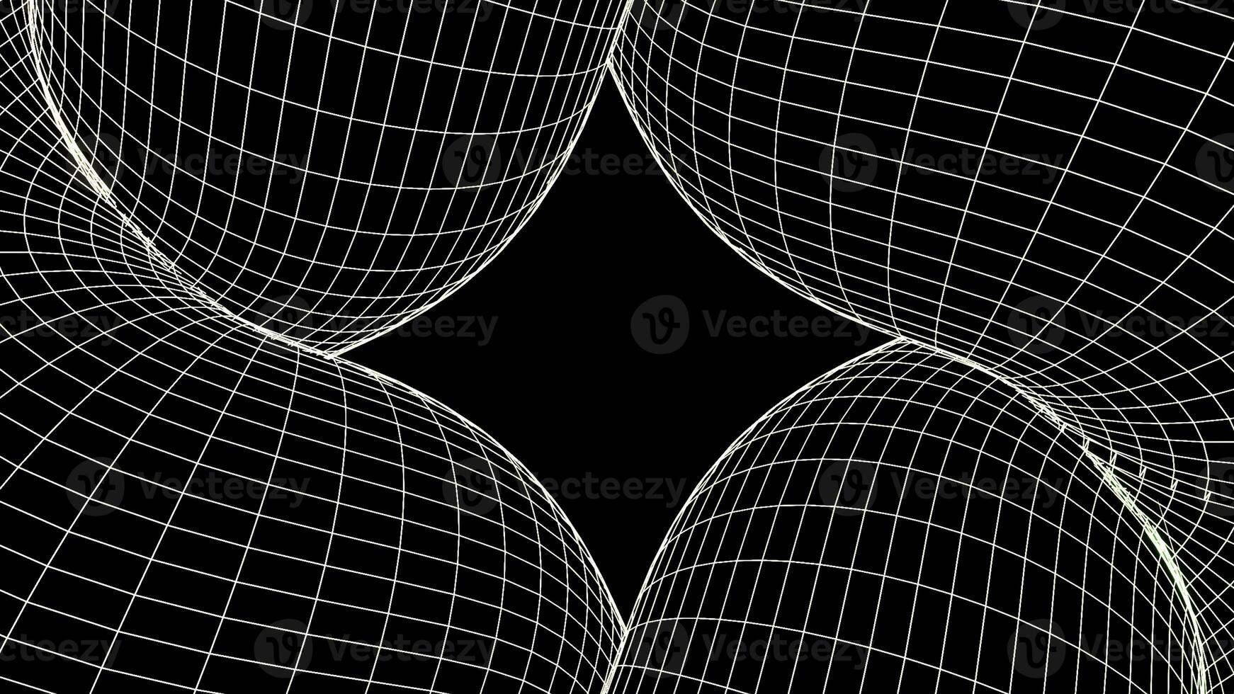 Abstract black rhombus with chequered fibers around on a black background, seamless loop. Design. Colored grid around figure silhouette. photo