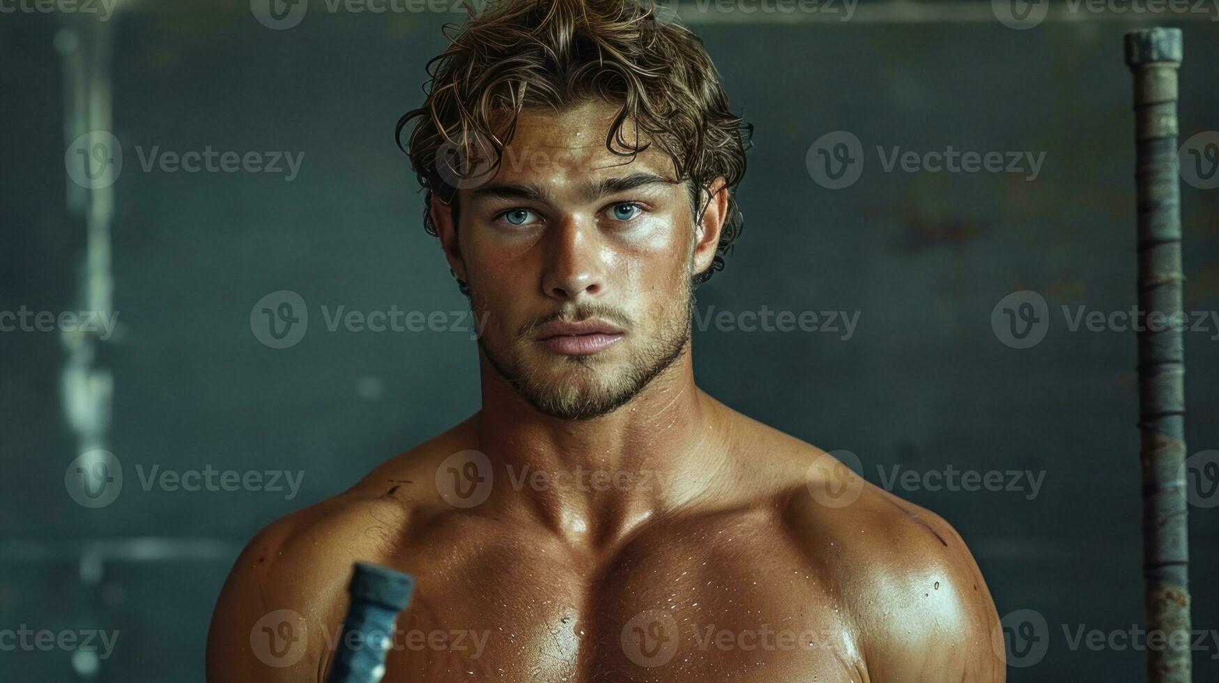 AI generated Sexy male model body, nude torso, naked man, seductive gay. photo