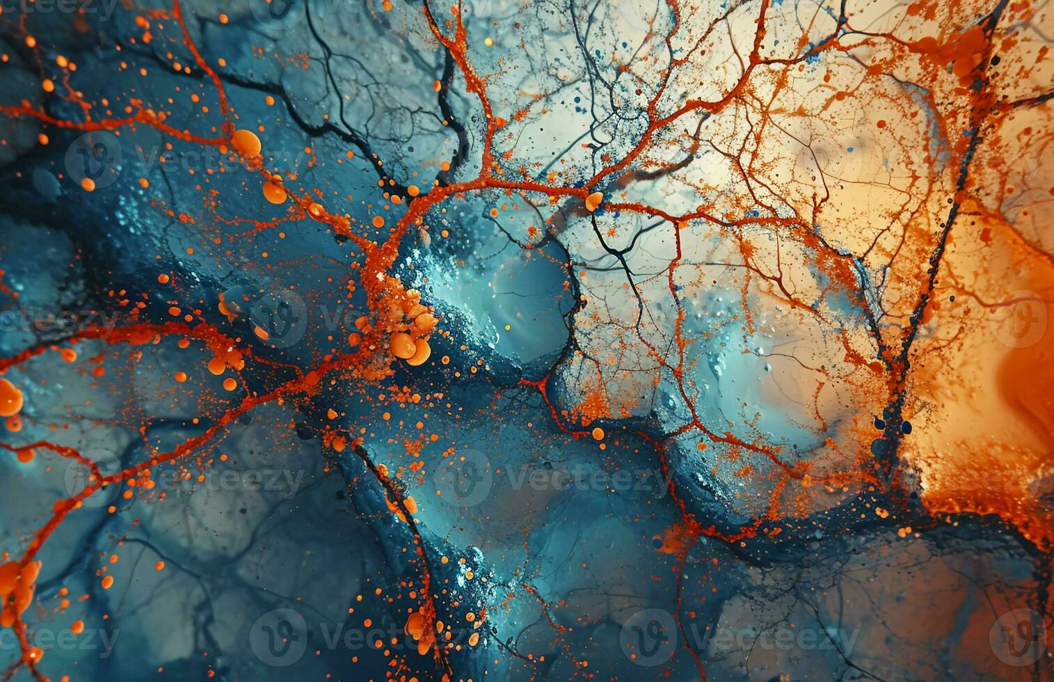 AI generated Abstract Image of Colored Branches, Intricately Mapped Worlds, Dark Azure and Red photo