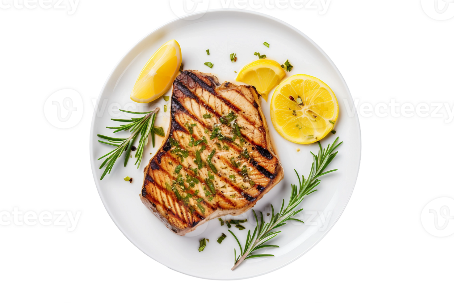 AI generated Grilled Swordfish Steak with Lemon and Herbs on transparent background. png