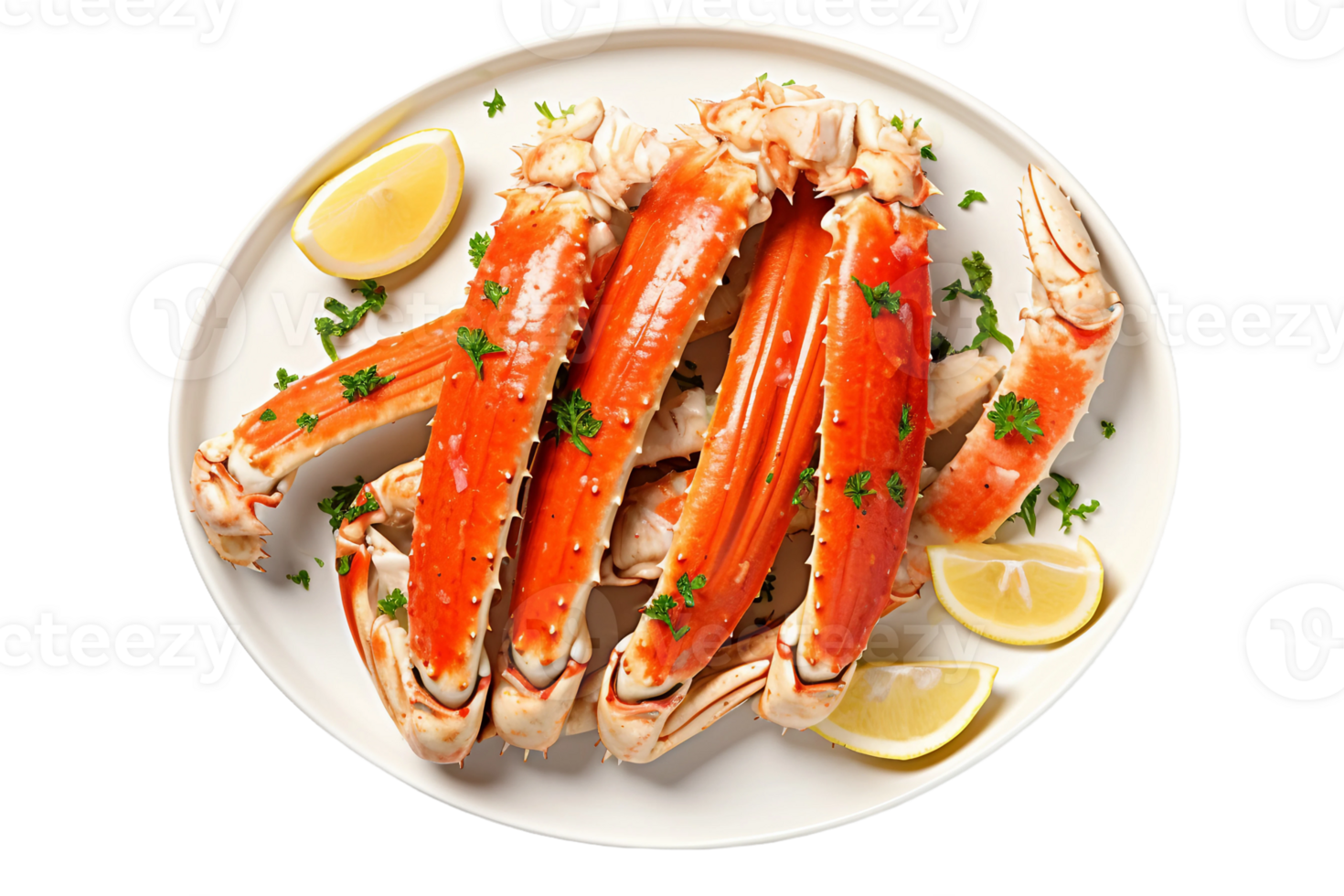 AI generated Plate of Garlic Butter Crab Legs on transparent background. png