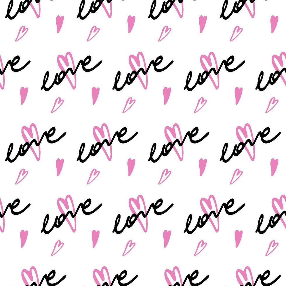 Stylish graphic seamless pattern with hearts and word love. Background vector