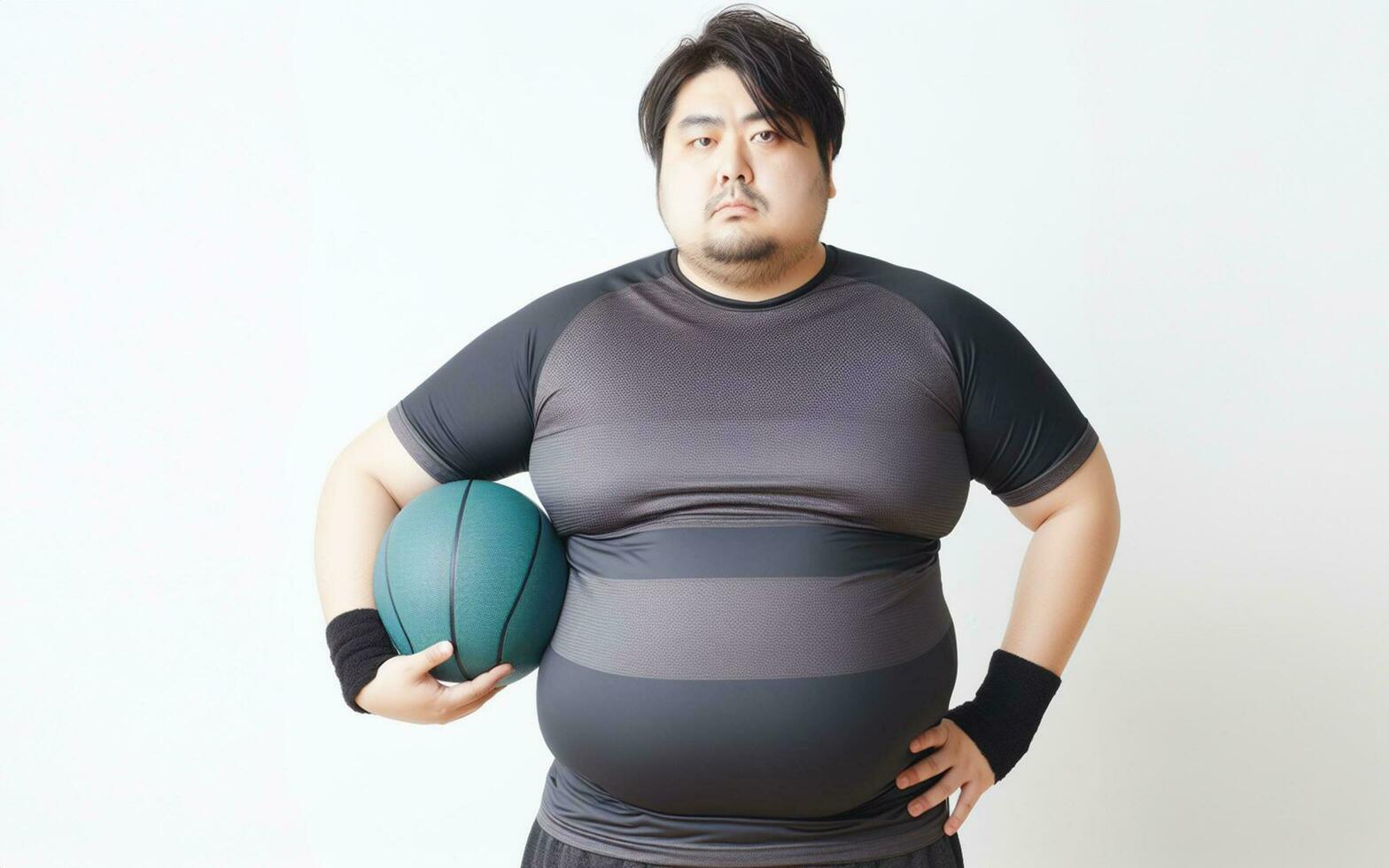 AI generated Fat man exercising People weighing 100 kilograms enter the fitness center, white background photo