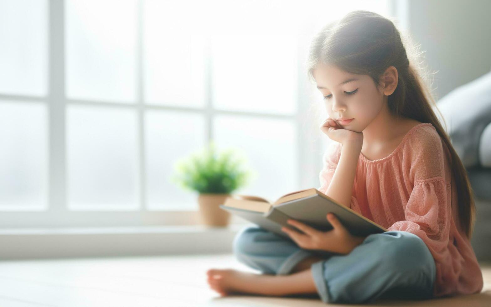 AI generated children reading books Educational concept of pre-adolescent children photo