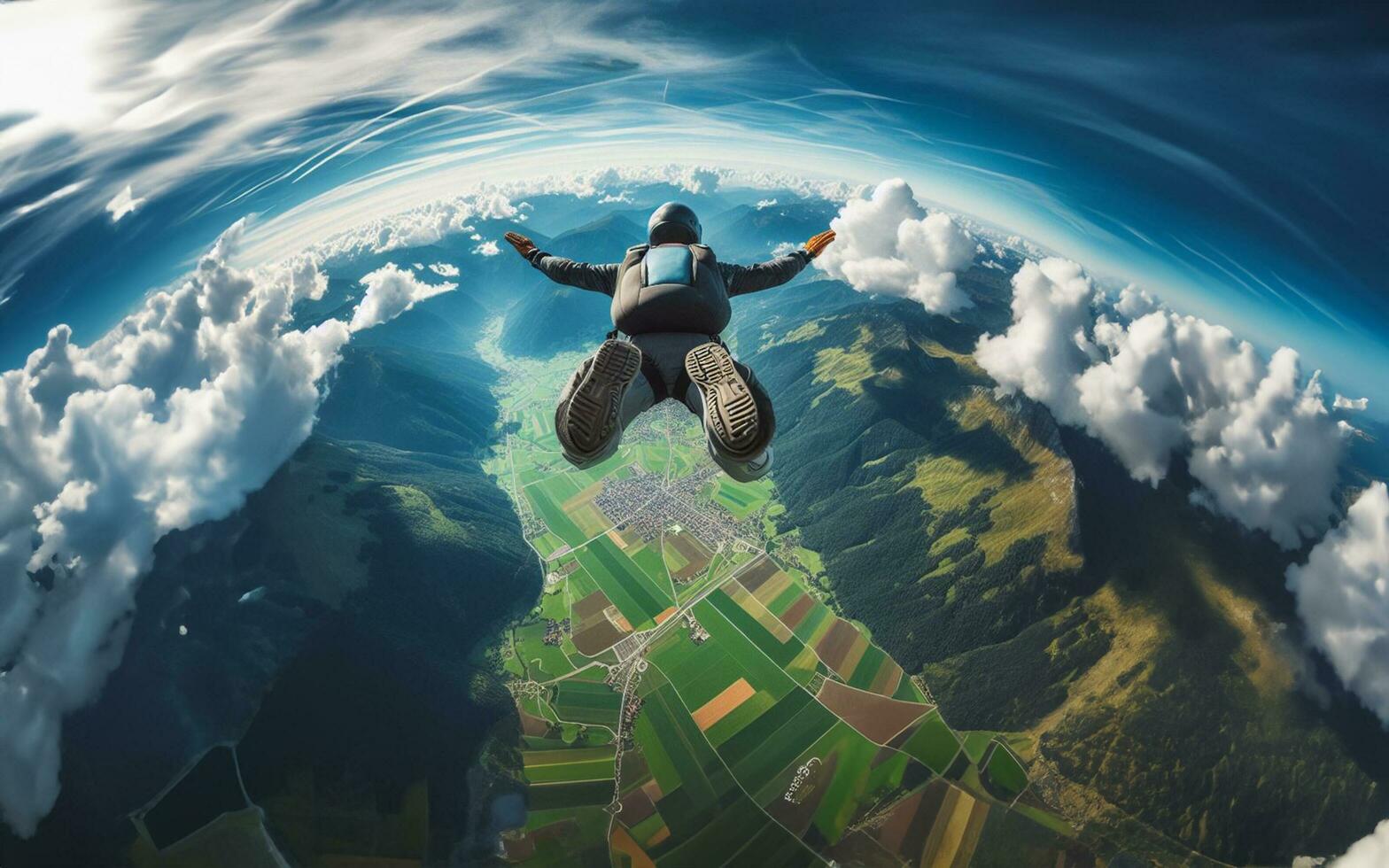 AI generated Skydiving, floating in the air skydiving sport Challenges of extreme sports photo