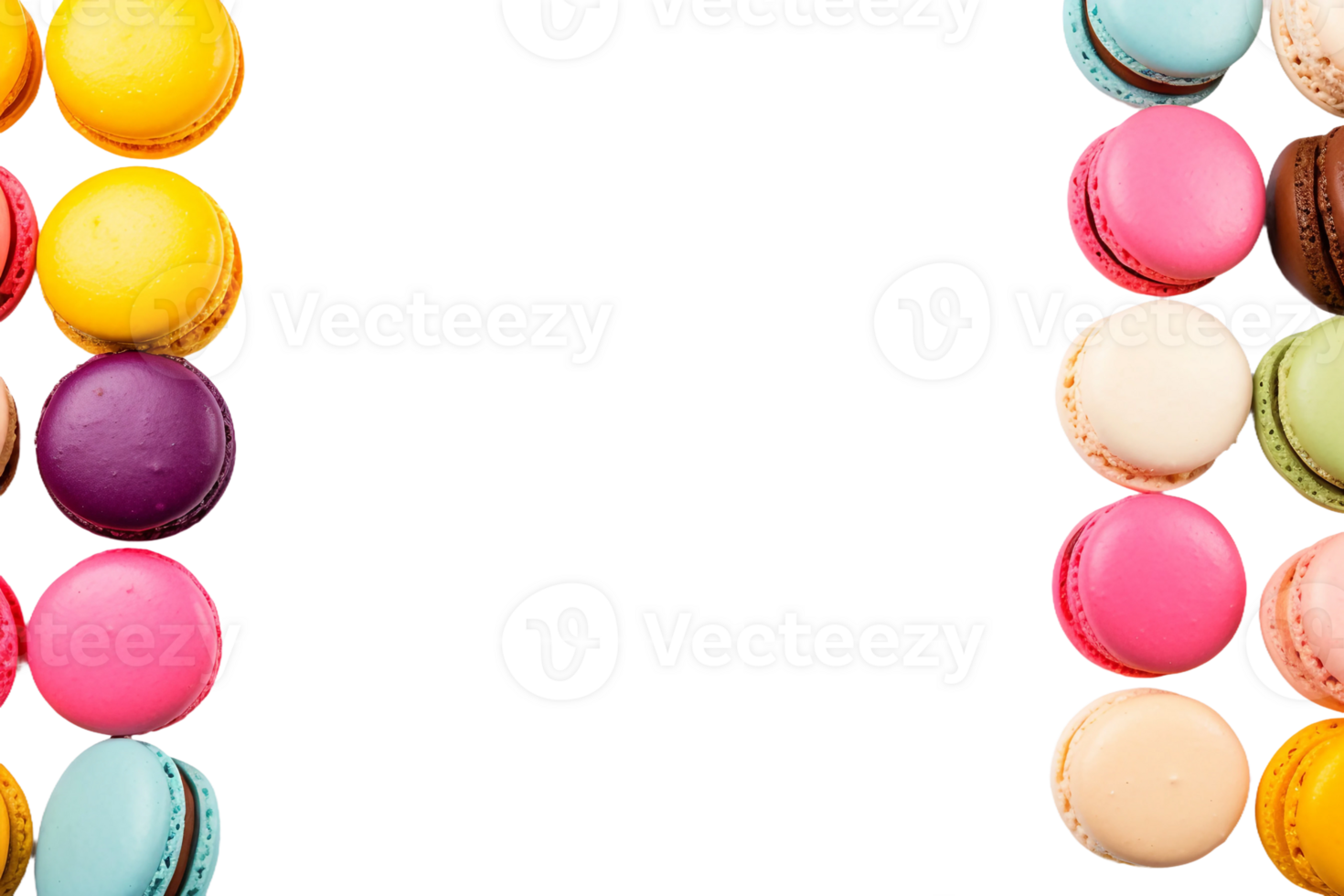 AI generated Colorful Macarons Delight with Copy Space on transparent background. png
